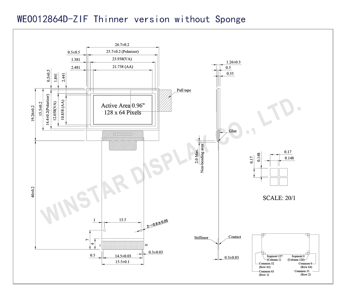 Small OLED Display manufacturers, Smallest OLED - WEO012864D-ZIF (Thinner version without sponge)