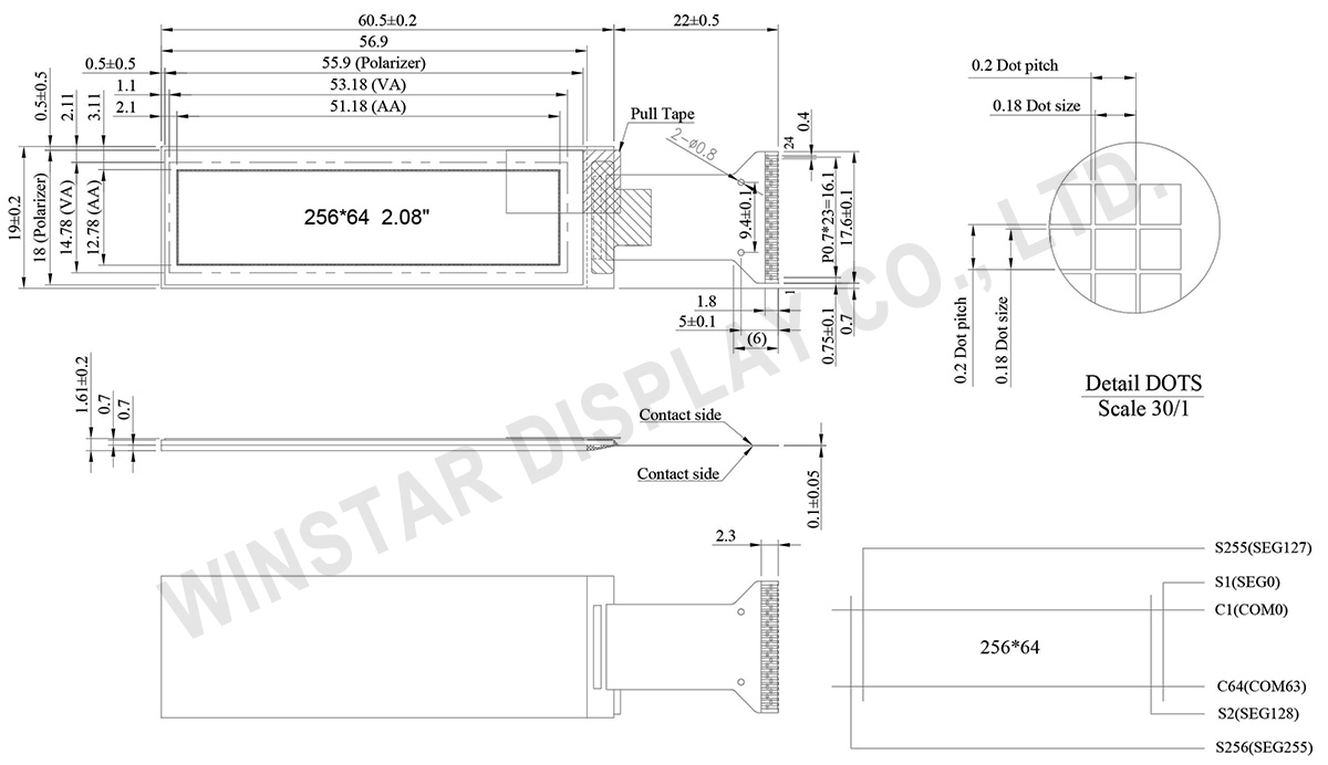 2.08 OLED Display Module 256x64 (Hotbar FPC) - WEO025664A-Hotbar - Winstar