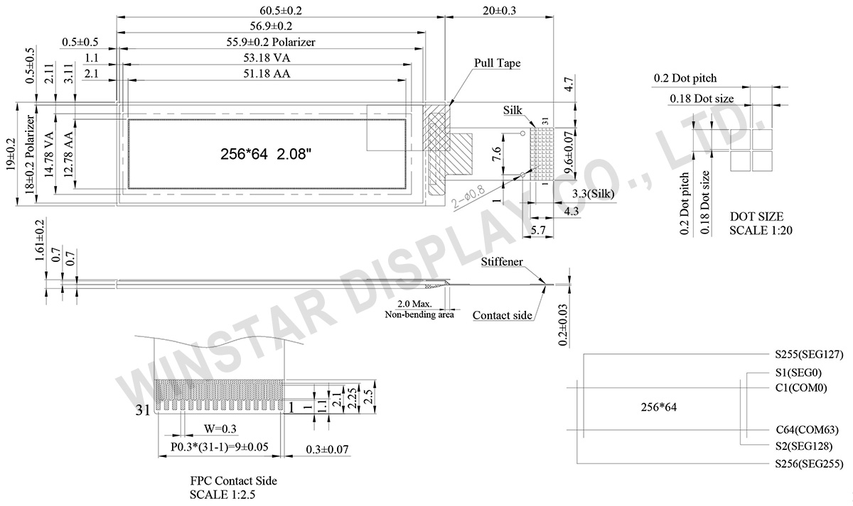 2.08 OLED Display Module 256×64 -  WEO025664A-ZIF -Winstar Display