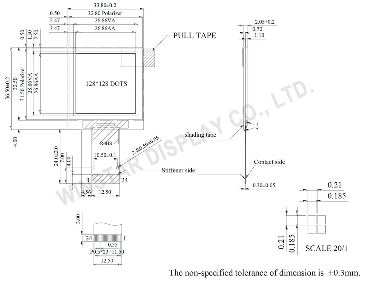 Winstar 1.5" COG Graphic OLED Display 128x128, 128x128 pixel OLED Module - WEO128128A