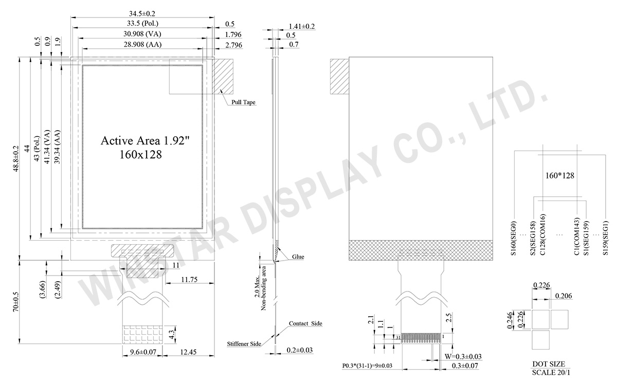 160x128 OLED, OLED 160x128, 1.92 OLED, 160128 OLED - WEO160128A