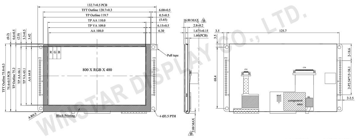5 inch CAN Bus TFT Display with Projected Capacitive Touch - WL0F00050000FGAAASA00