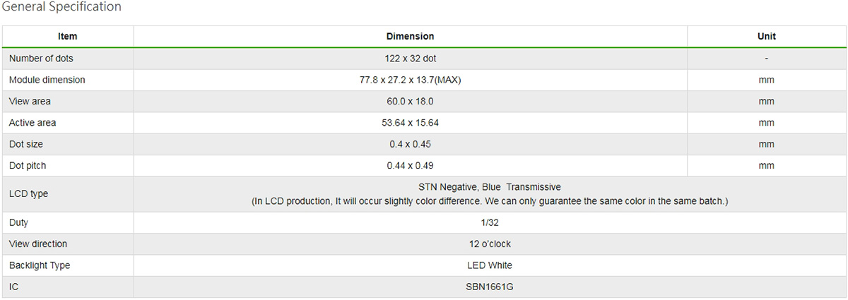 WG12232O-TML-N#A General Specification