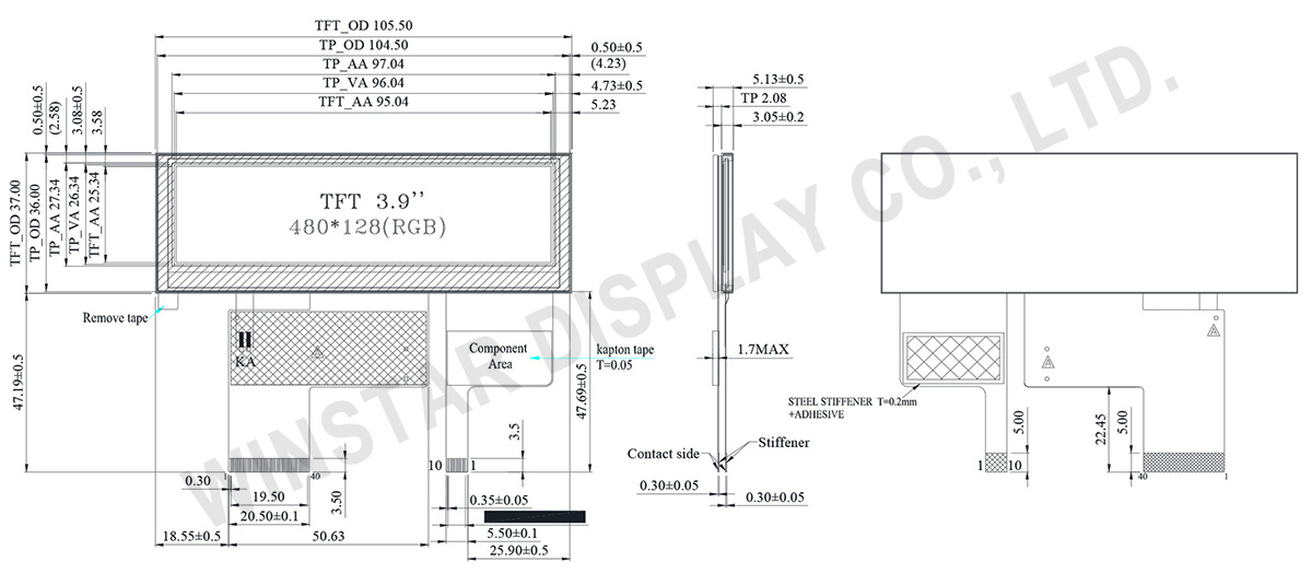 WF39BTLASDNGA - 3.9" Bar Type Color TFT (PCAP) - Winstar Display