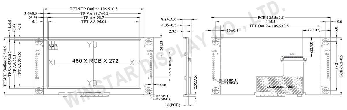 Winstar 4.3 " All in one TFT SPI Interface - WF43MTIBEDRTD