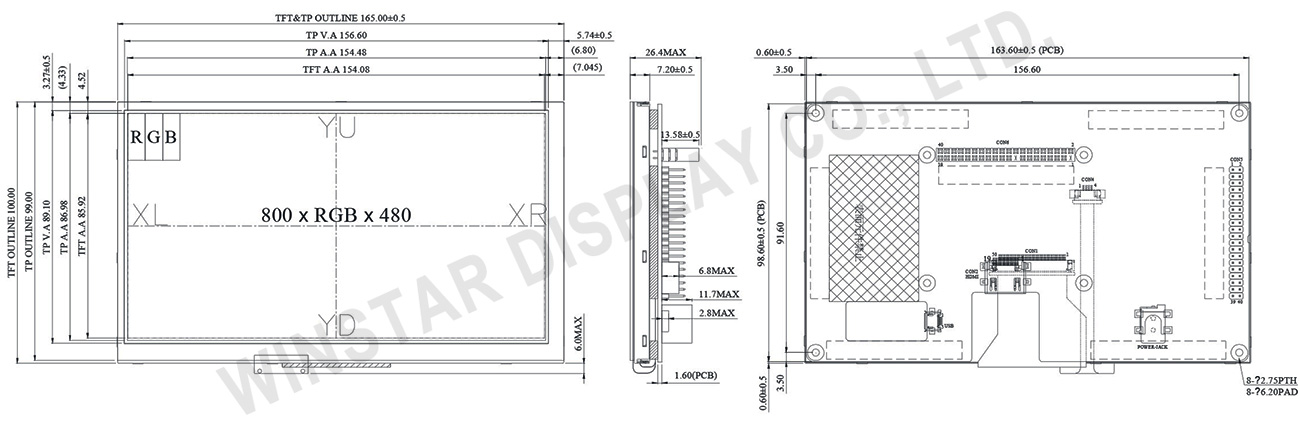 TFT Display HDMI 7 with RTP Touchscreen - WF70GTIFGDHTV - Winstar Display