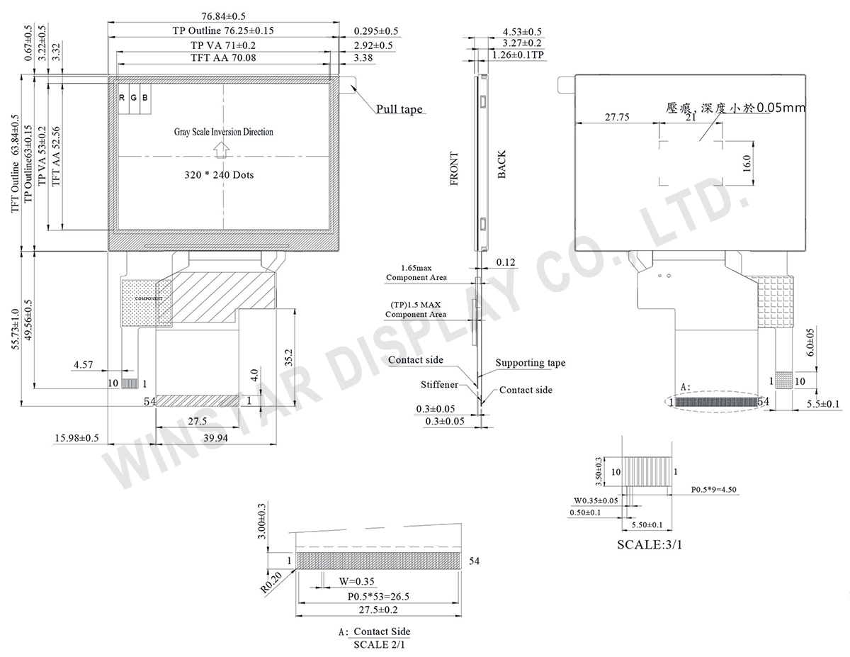 3.5 High Bright Square LCD Display - WF35LSIACDNCE