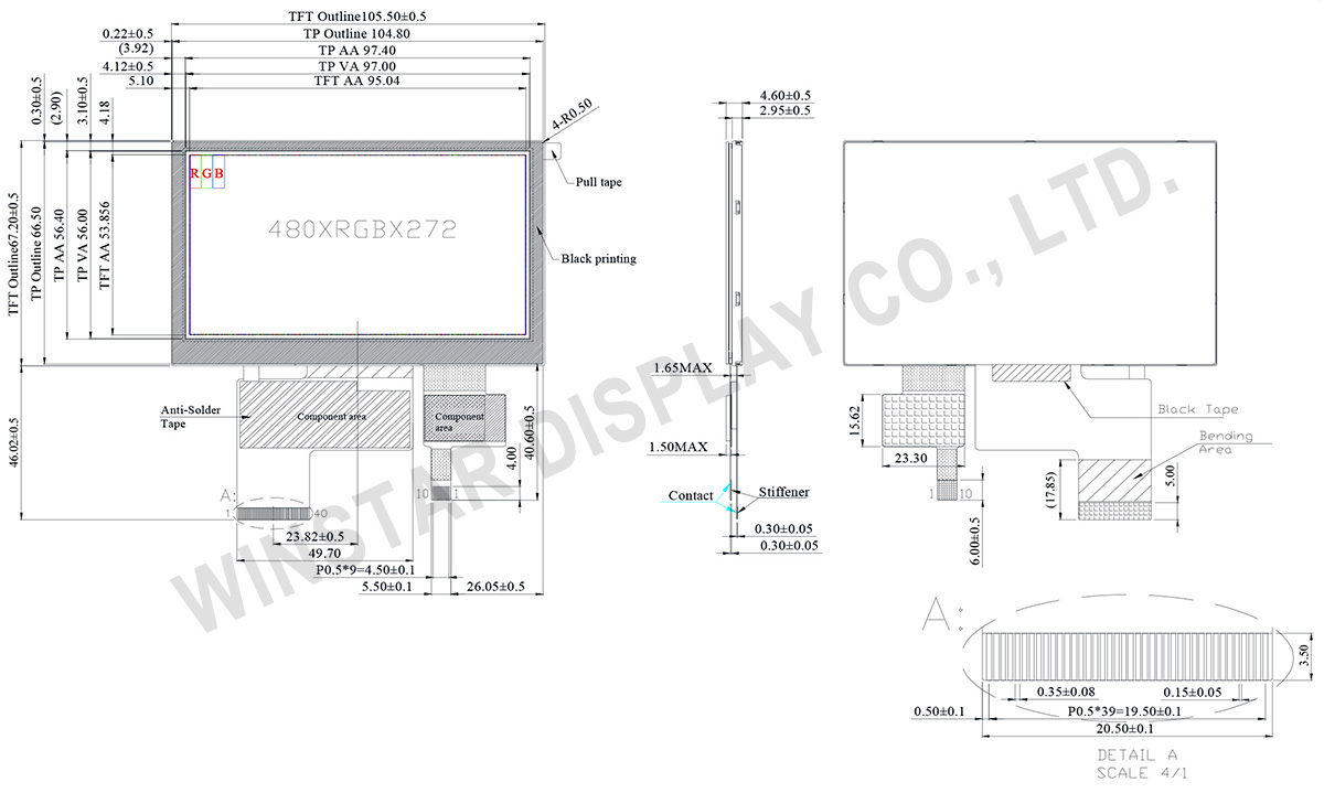 4.3" High Brightness TFT Display - WF43VSZAEDNG0