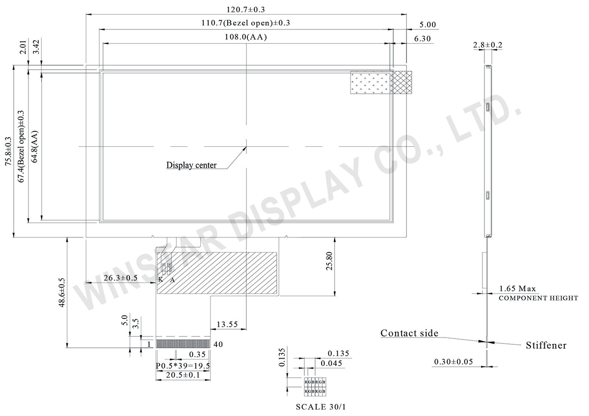 5 inch 800x480 High Brightness TFT Display - WF50BSIAGDNN0