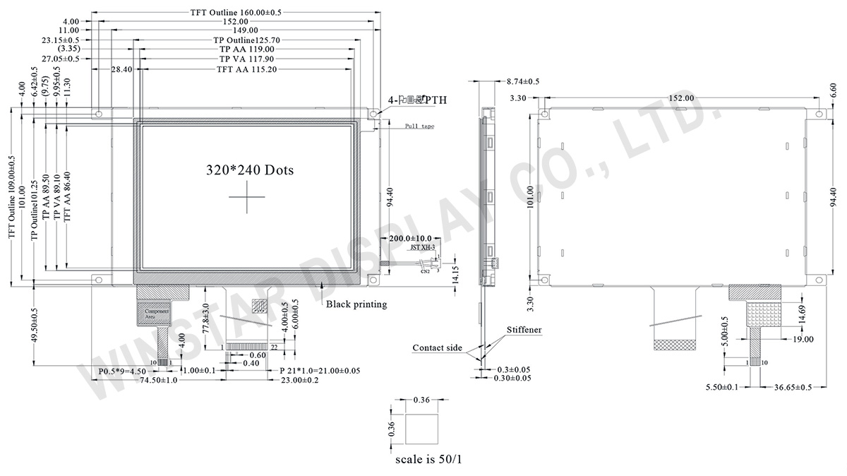 WF57STIACDNGA - 320x240 Monochrome TFT with PCAP