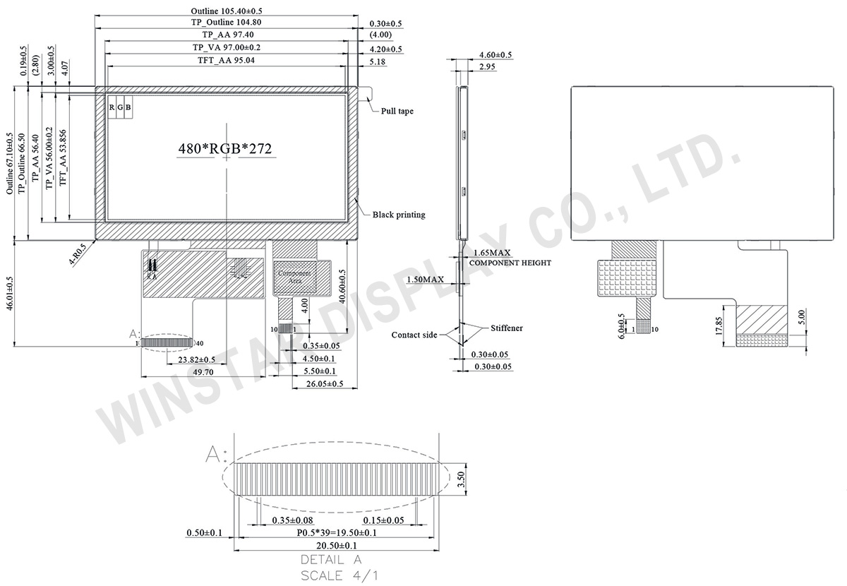 4.3 Projected Capacitive Touch Screen Color TFT LCD Module - WF43UTIAEDNG0 - Winstar Display