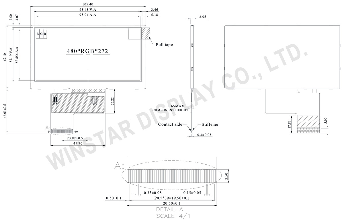 Standard TFT LCD 4.3, TFT 4.3 LCD, 4.3 TFT LCD, 4.3 TFT Display, 4.3 TFT, 4.3 LCD - WF43UTIAEDNN0