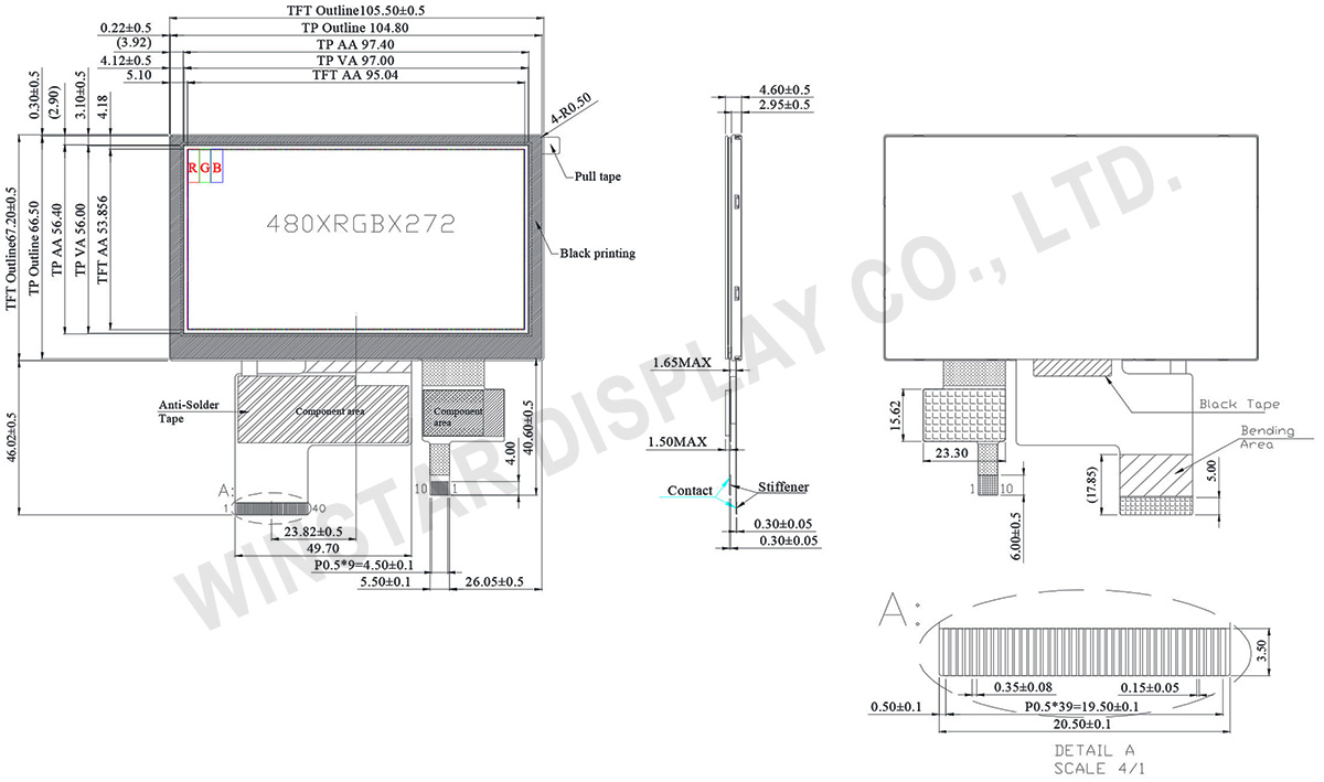 4.3 Touch Screen, 4.3 TFT Touch Screen Module - WF43VTIAEDNG0