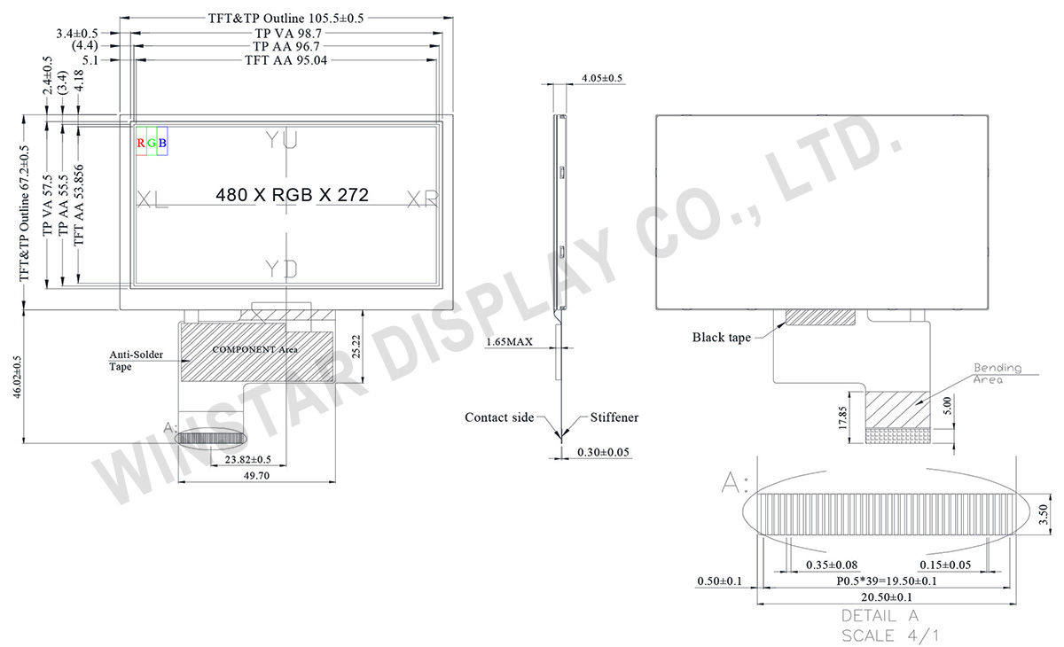 Touch Screen Color TFT LCD Modules 4.3" - WF43VTZAEDNT0