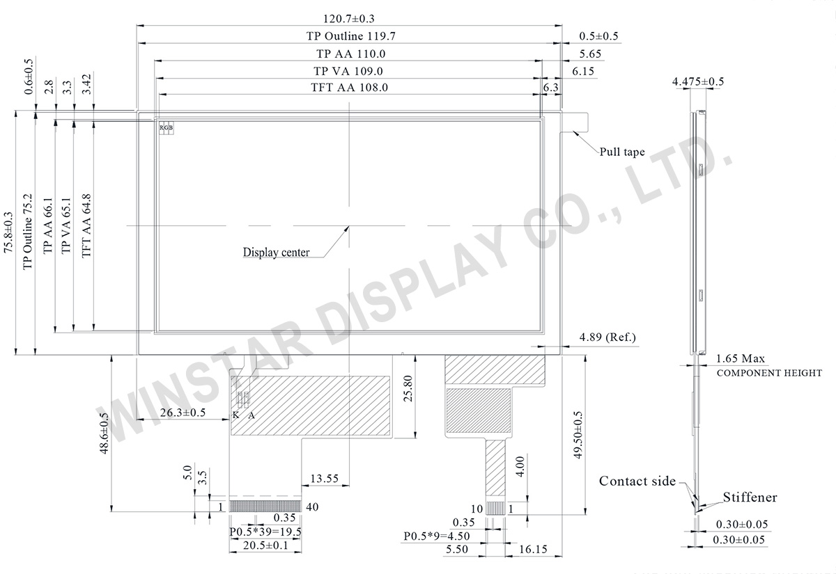 5" Touch Screen TFT LCD - WF50BTIAGDNGC - Winstar