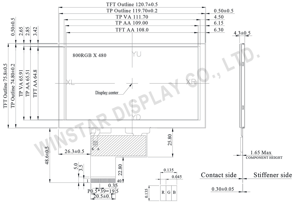 5 inch TFT LCD, TFT 5 inch LCD Display - WF50BTIAGDNT0