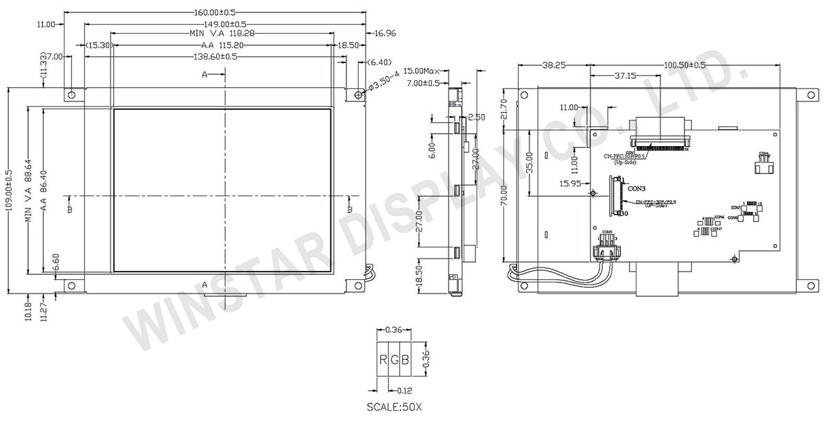 5.7 LCD Panel, 5.7 TFT LCD Panel Module with LVDS Carrier Board - WF57BTCECLNN0