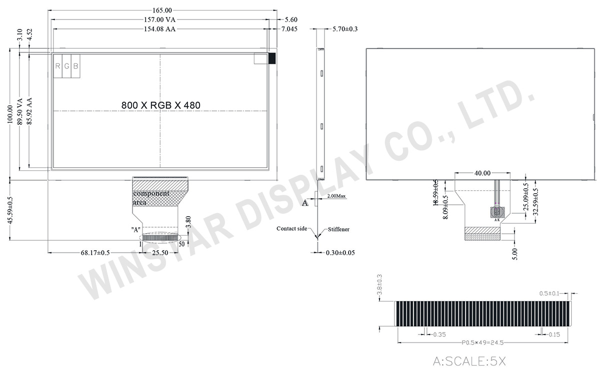 800x480 ST-5623 TFT LCD Display Module 7 - WF70A2TIAGDNN0 - Winstar