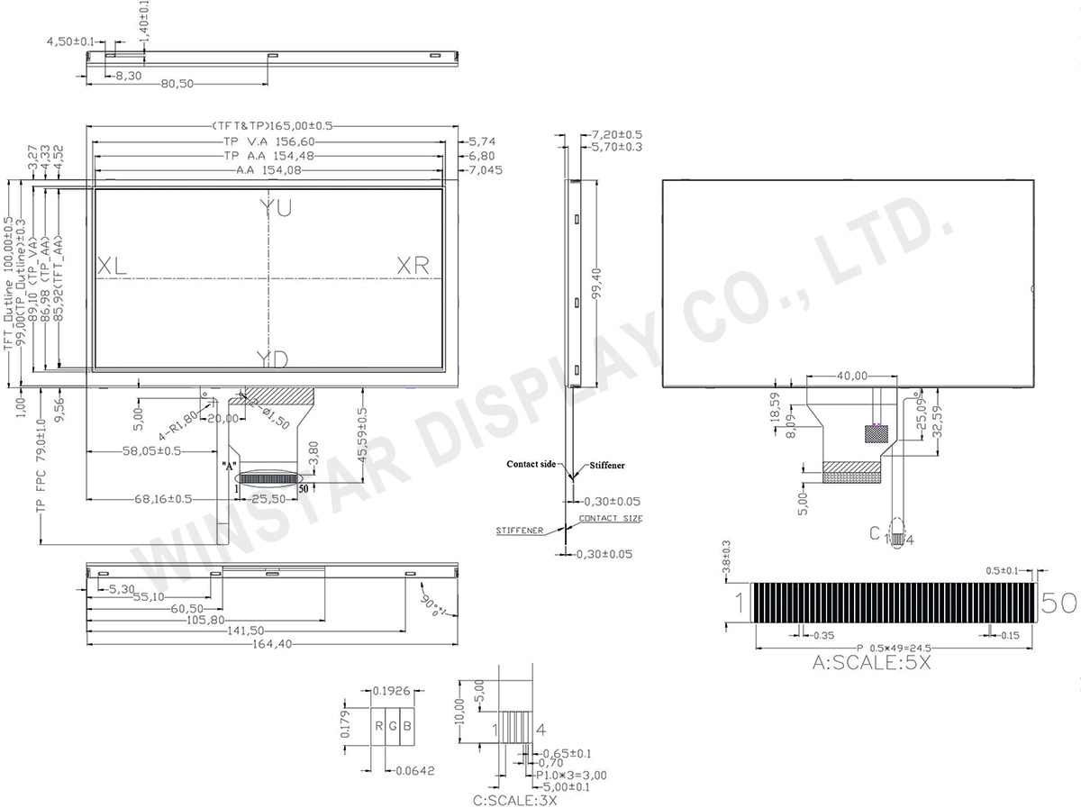7 TFT Touch Screen LCD Display, Touch Screen Module, Touch Screen Display Module - WF70GTIAGDNT0
