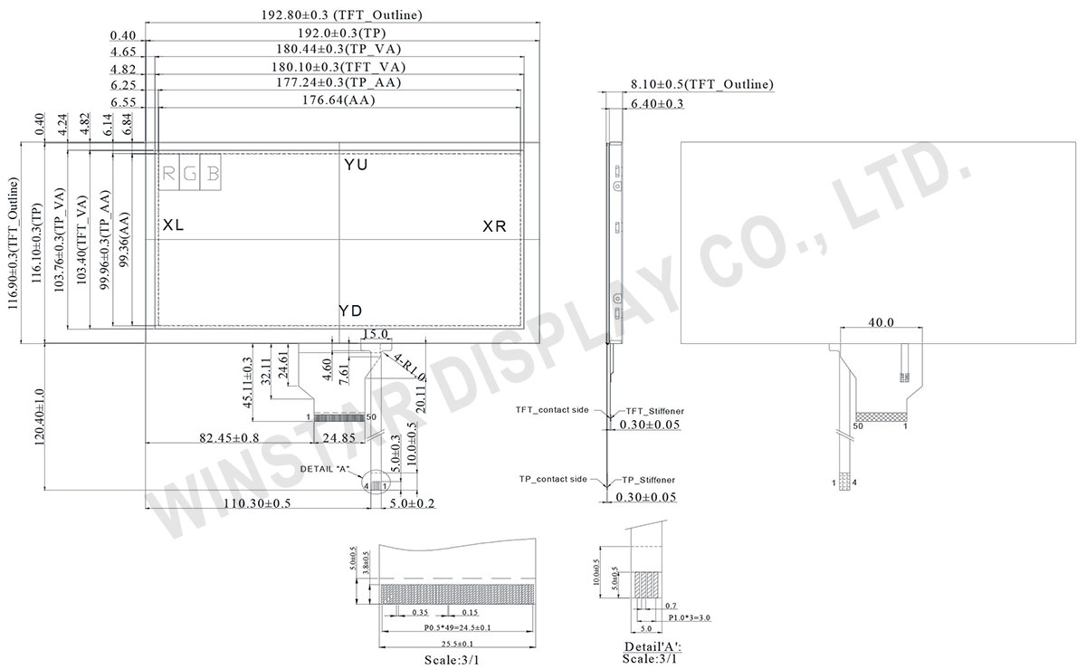 WF80BTIAGDNTA - 8 inch Wide Temperature RTP Touch Screen Display TFT