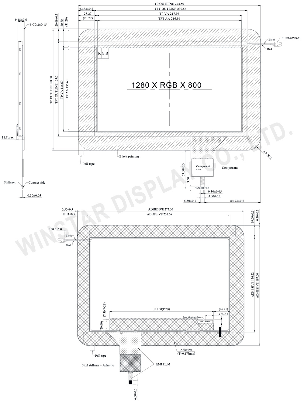 IPS Touch Display, 1280x800, 10.1 IPS TFT Touch Display with USB Capacitive Touch Screen - WF101FSYAPLNB0