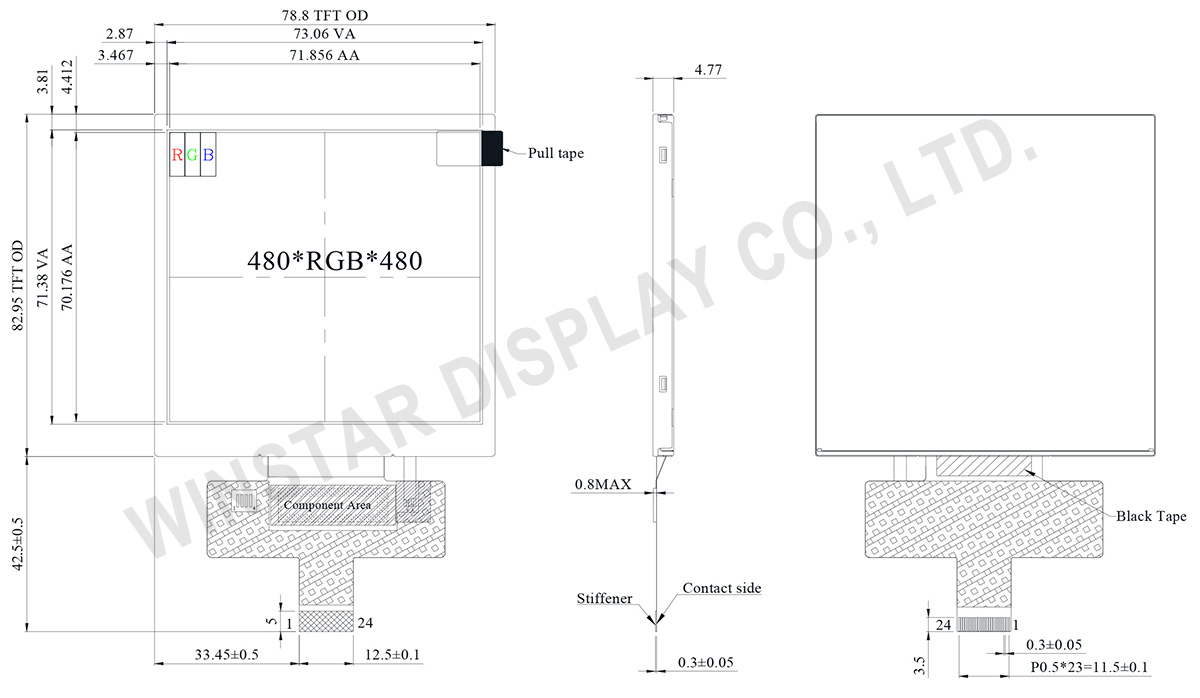 480x480 TFT LCD Display Module 4 inch / MIPI / IPS - WF40ETWAA6MNN0
