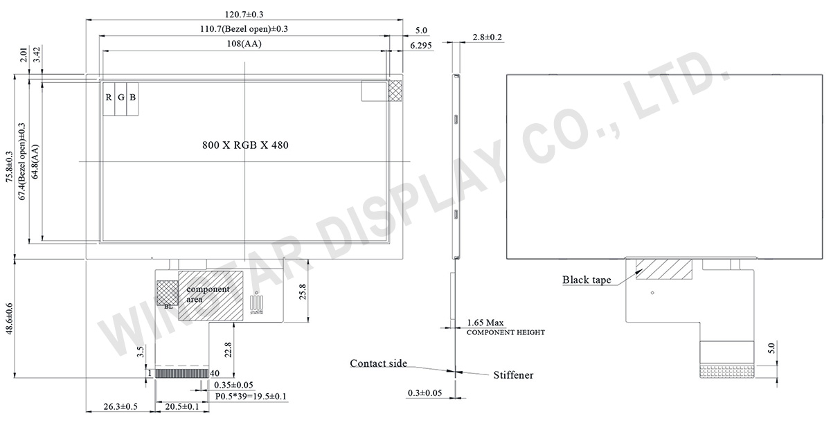 5 inch 800x480 IPS TFT LCD Panel - WF50FTWAGDNN0 - Winstar