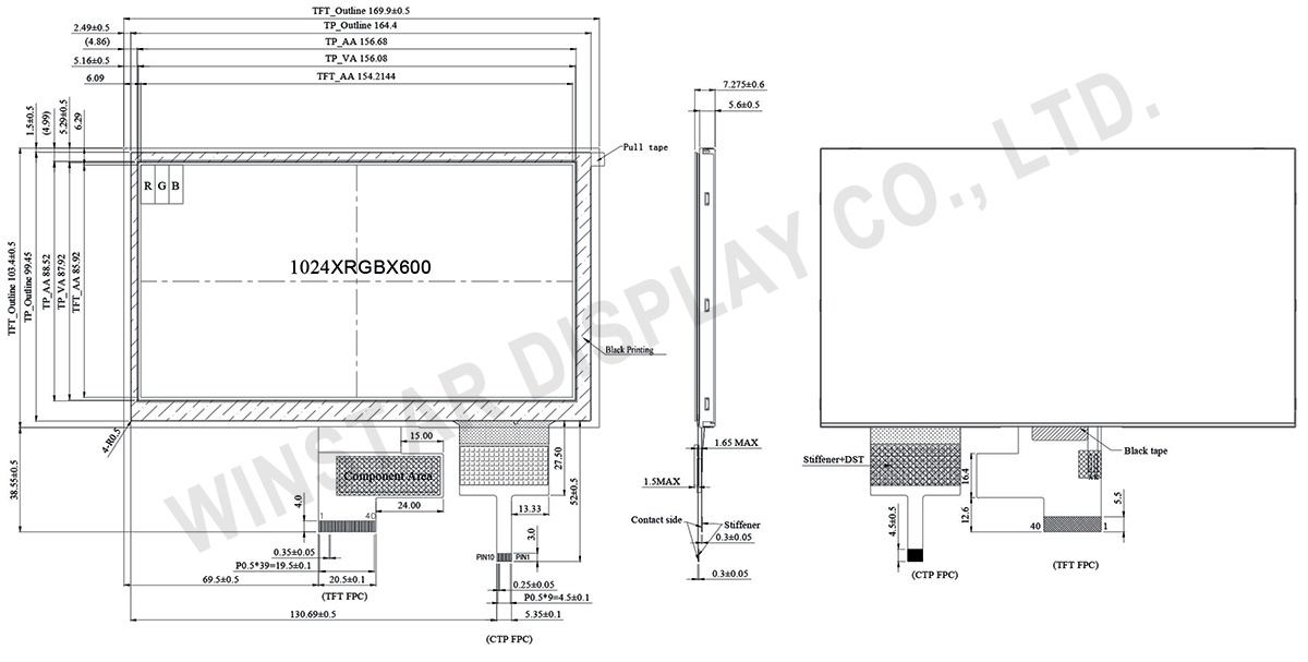 7 inch 1024x600 High Brightness LVDS IPS TFT LCD Panel with PCAP - WF70A8SYAHLNG0