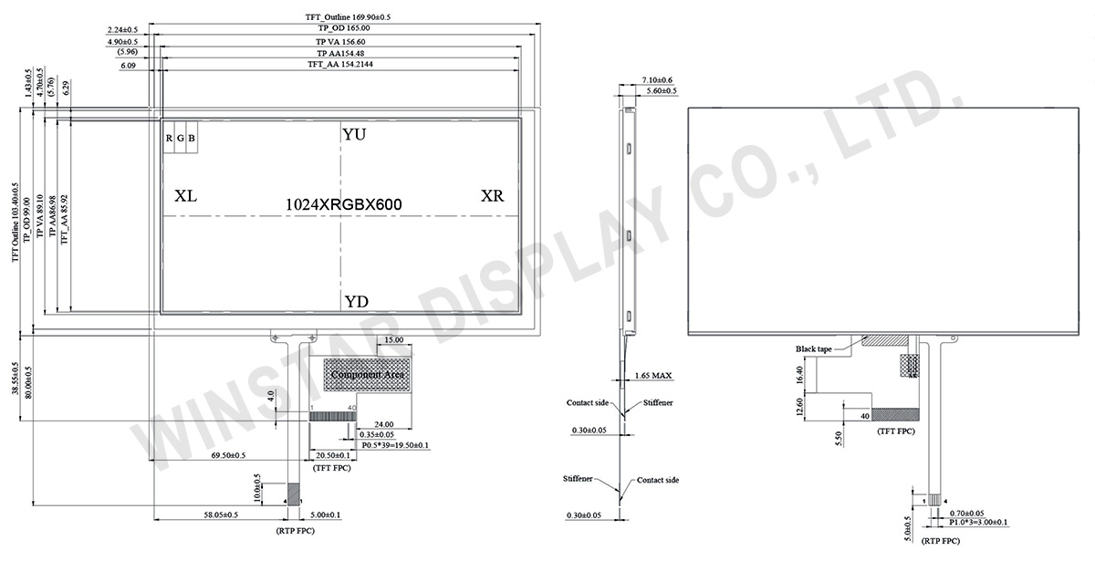 7 inch 1024x600 High Brightness LVDS IPS TFT LCD Panel with RTP - WF70A8SYAHLNT0