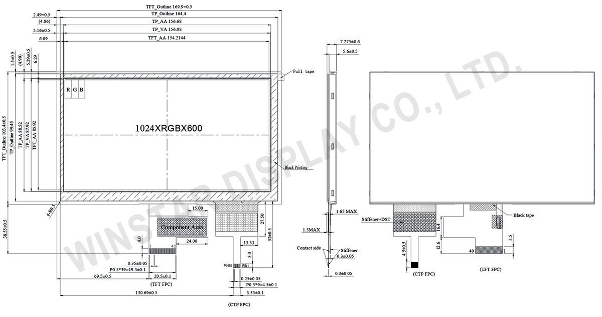 7 inch1024x600 LVDS IPS PCAP TFT LCD Panel - WF70A8TYAHLNG0