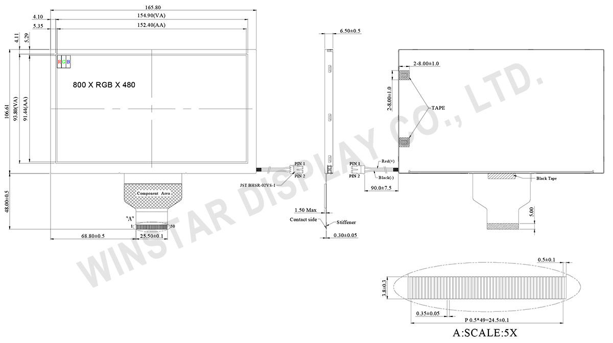 7 inch 800x480 Wide Temperature IPS TFT LCD Panel - WF70A9TWAGDNN0
