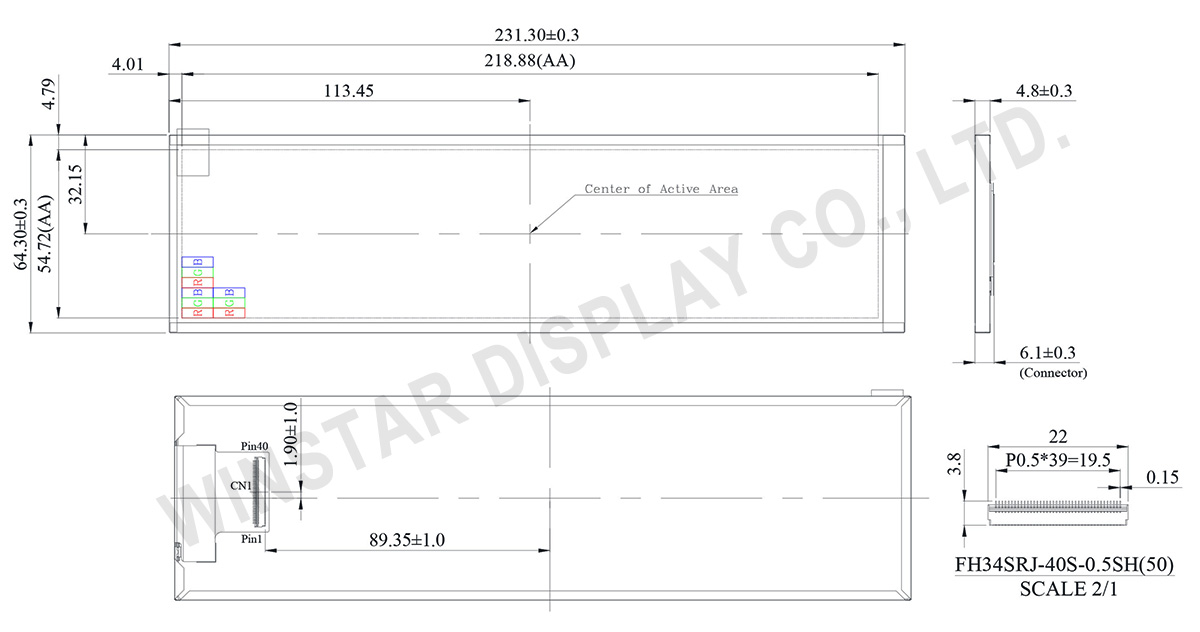 8.8" 480x1920 IPS TFT LCD Display - WF88BTYA8MNN0 - Winstar Display