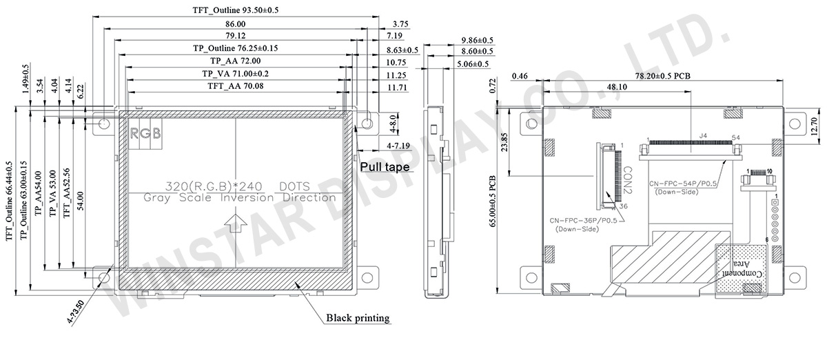Winstar 3.5" TFT Projected Capacitive Touch Screen LCD Display - WF35PTIBCDBCB
