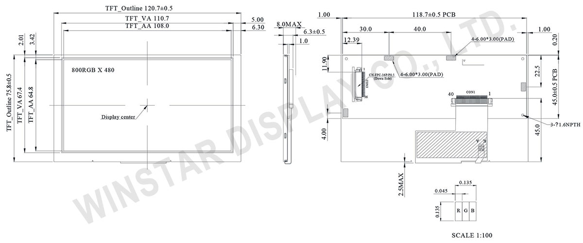 5 inch TFT Panel with LCD Controller Board - WF50QTIFGDBN0