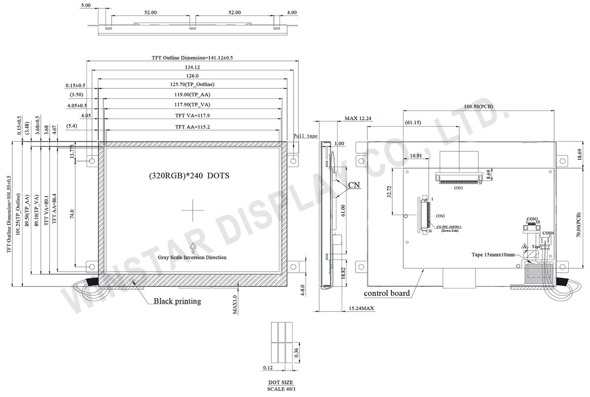 TFT 320x240 Display with Controller Board - WF57QTIBCDBGA - Winstar
