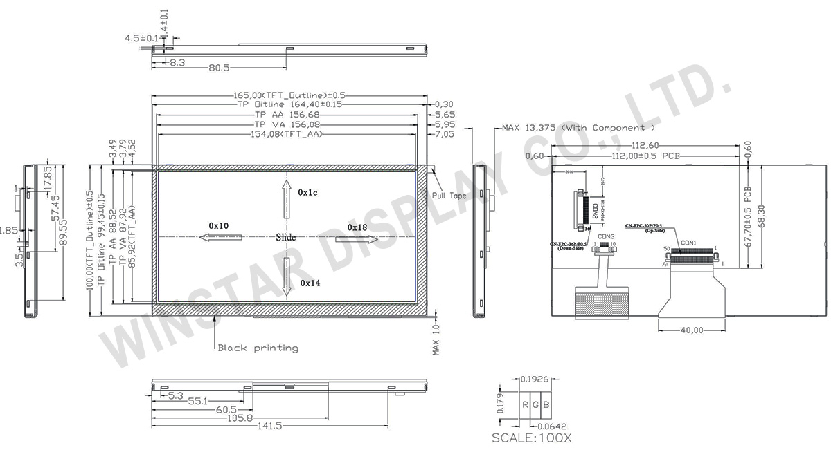 7 inch TFT LCD Touch Screen, 7 inch Capacitive Touch Screen Display, 7 inch Touch TFT LCD - WF70PTIFGDBGA