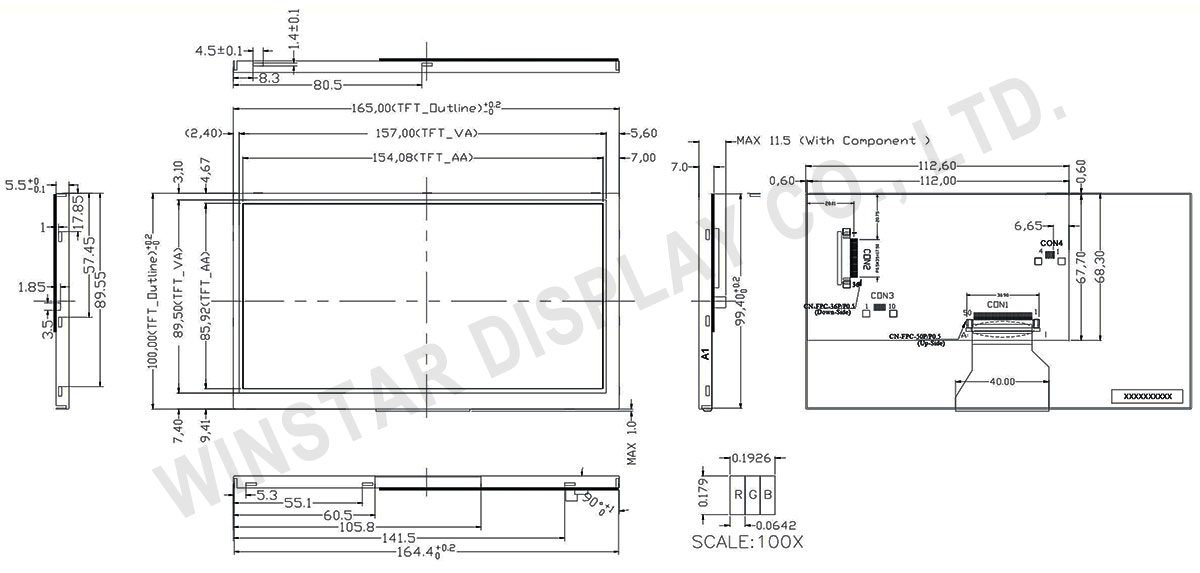 WF70PTIFGDBN0 - TFT LCD Display with TFT LCD Controller Board 7"