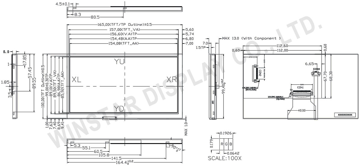 Display TFT 7 inch, Winstar Display TFT with Display Controller Board (RTP) - WF70PTIFGDBT0