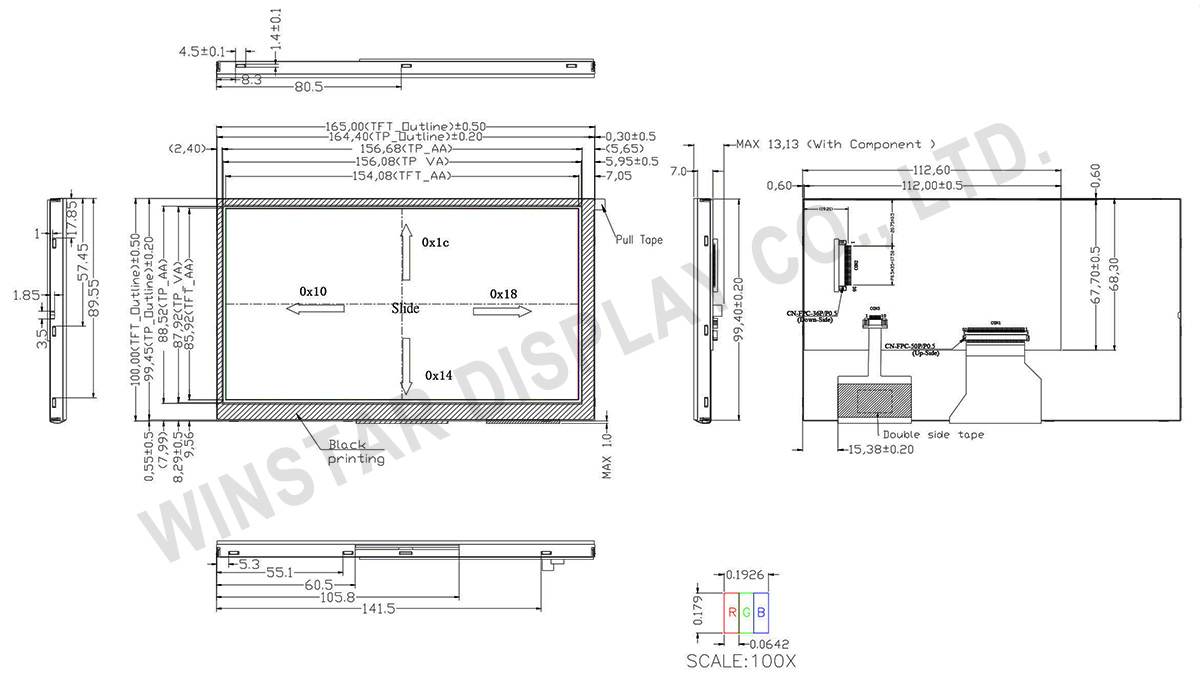 7 inch Touch Screen, 7 inch TFT Screen with Controller Board - WF70QTIFGDBGA