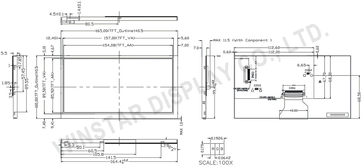 TFT LCD 800x480 with Controller Board - WF70QTIFGDBN0