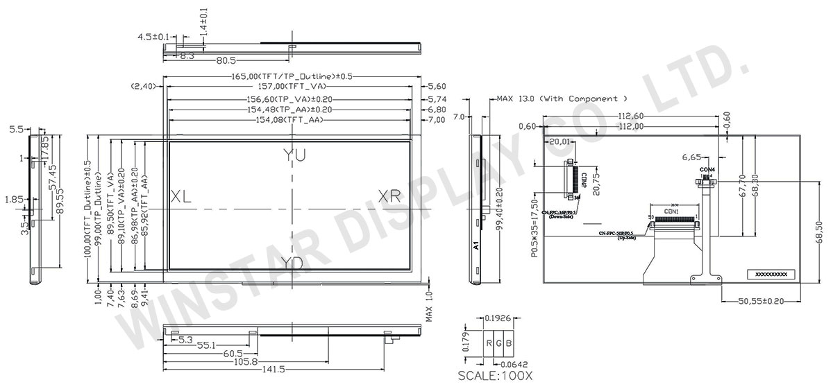 RTP TFT Display 7 inch with Controller Board - WF70QTIFGDBT0