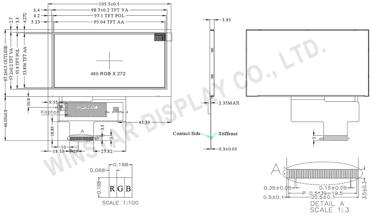 4.3" Wide Temperature Active Matrix Display - WF43TTVAEDNN0