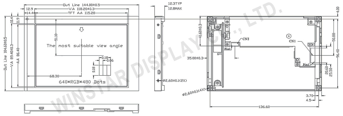 Wide Temperature LCD Display, Active Matrix Display 5.7 - WF57RTQAFDNN0