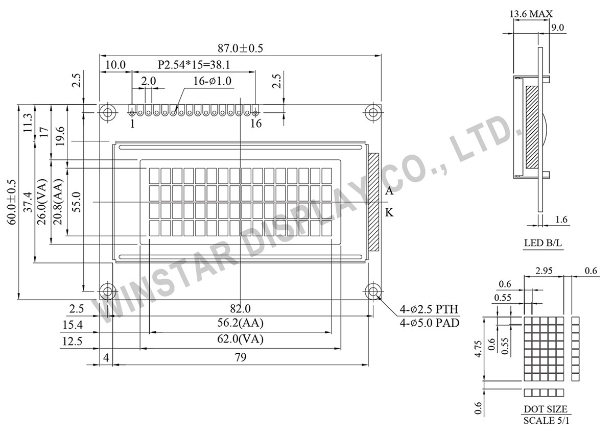 Winstar WH1604A-YLL - 16x4 VATN LCD with Yellow LED Backlight